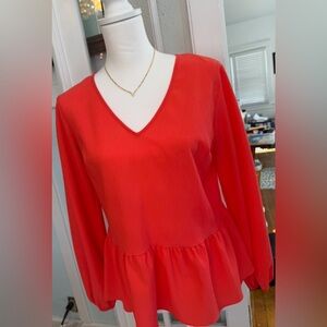 Nine West Red V-Neck Peplum Blouse